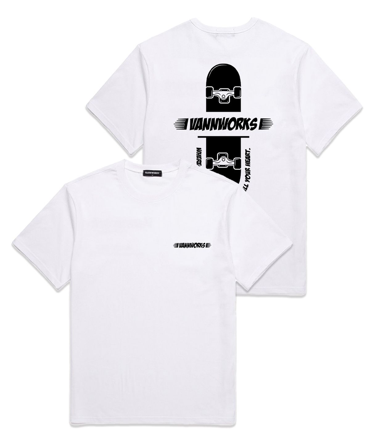 밴웍스(VANNWORKS) Skateboard 오버핏 반팔 티셔츠 (VS0074) 화이트
