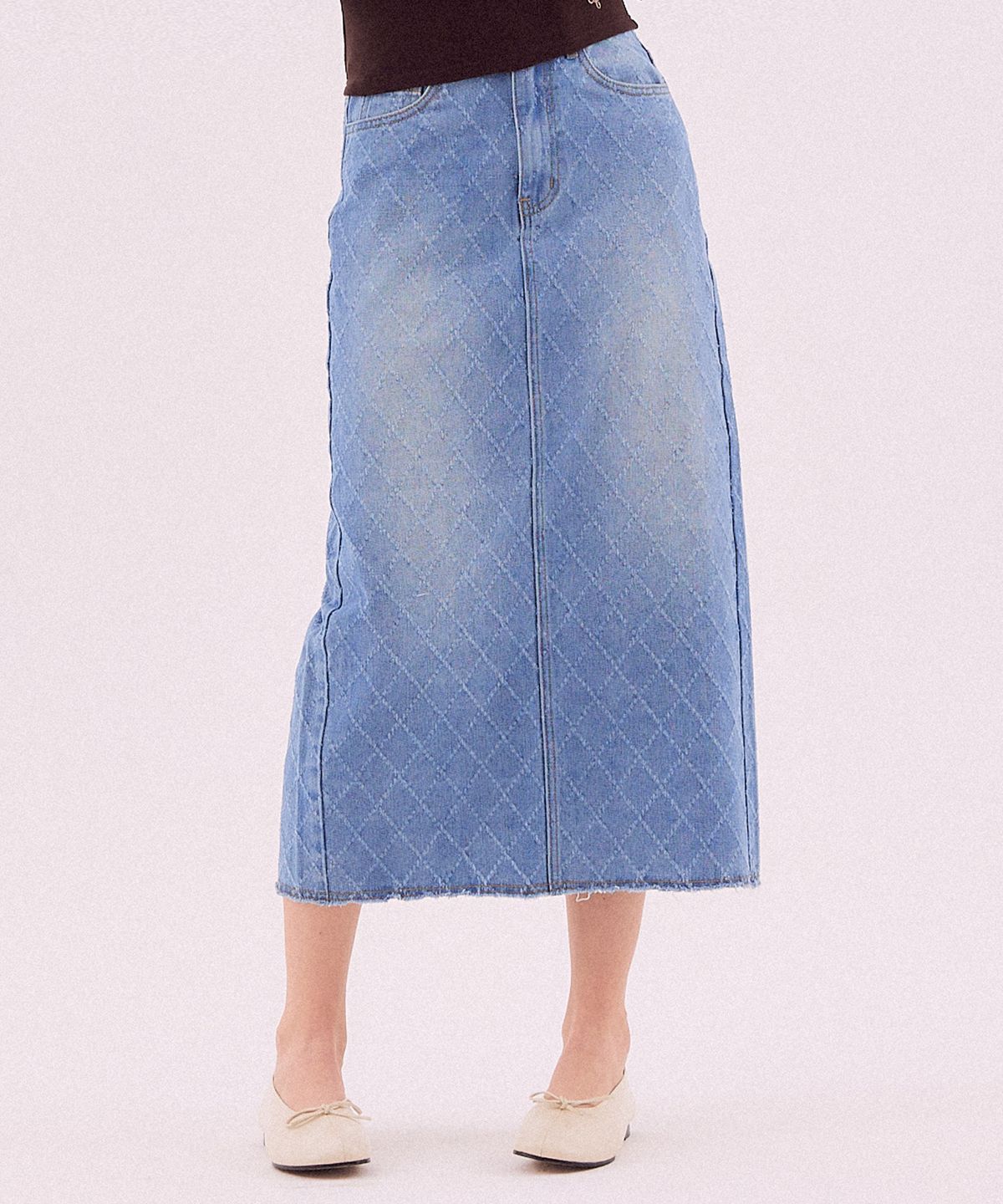 델리센트(DELICCENT) 데님 자가드 롱 스커트 [BLUE]