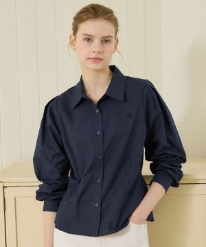 Puff Sleeve Logo Blouse - Navy