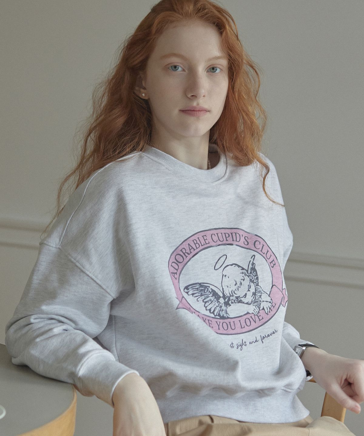 논로컬(NONLOCAL) Cupid Angel Sweatshirt - Light Grey