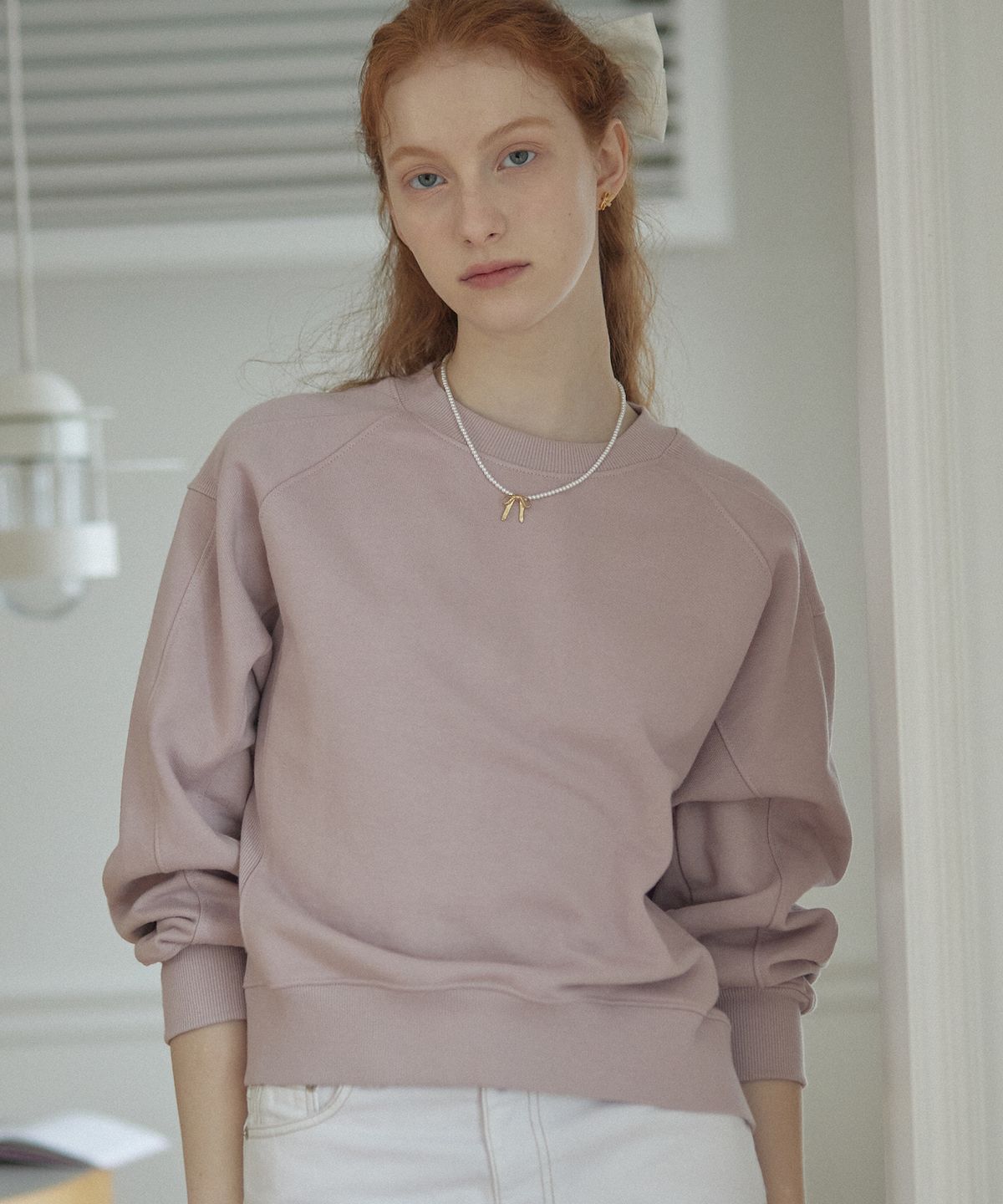 논로컬(NONLOCAL) Rib Block Crop Sweatshirt - Indi Pink