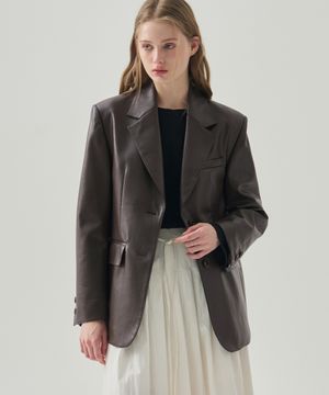 레더 오버핏 싱글 블레이저 [D.BROWN]