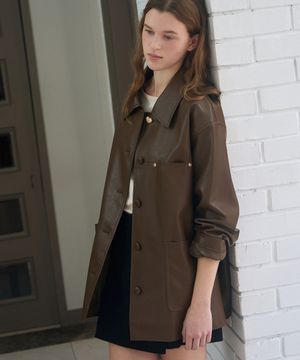 버튼 레더 하프 자켓 [BROWN]