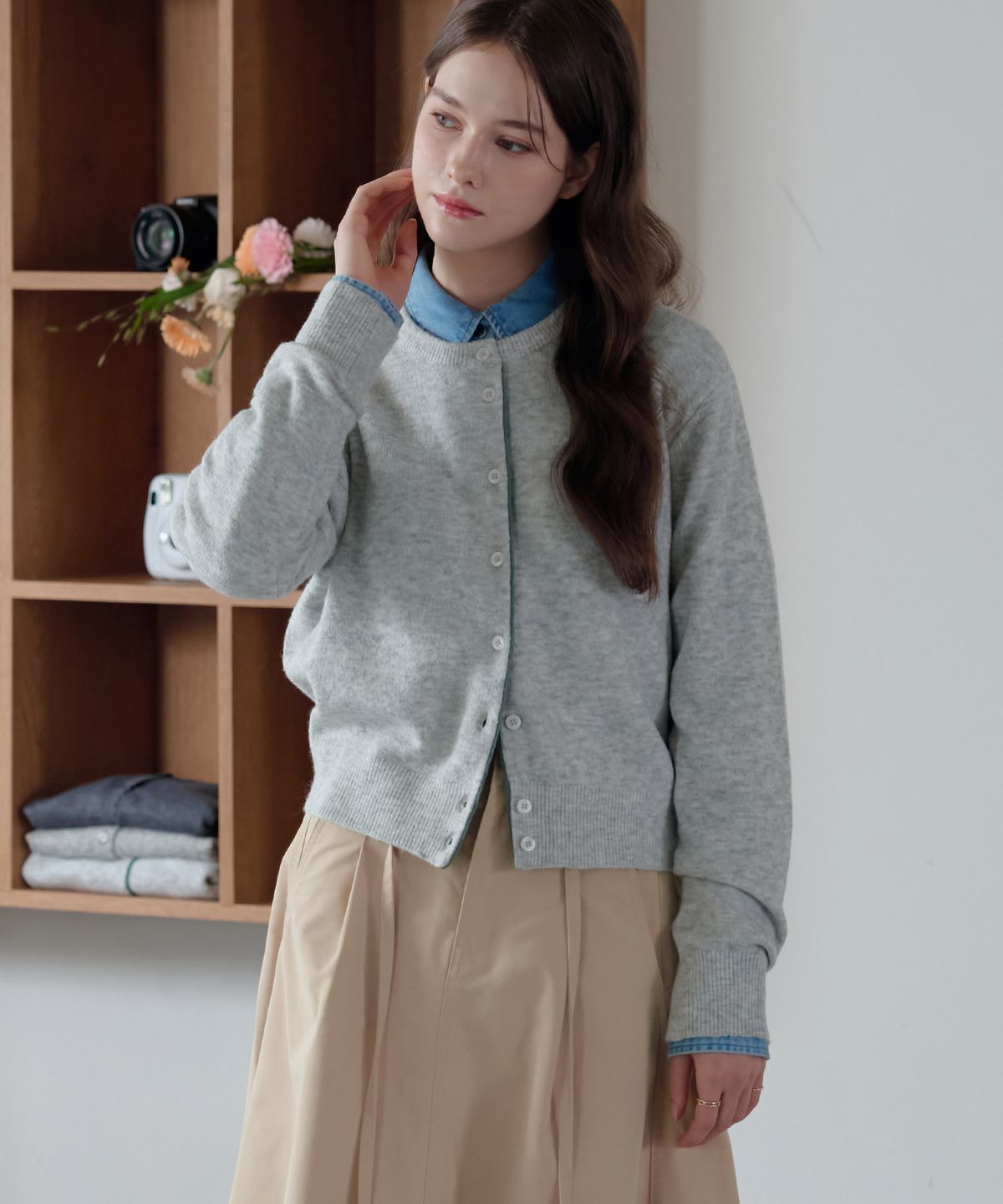 드로우핏 우먼(DRAWFIT WOMEN) 컬러 라인 울 가디건 [M.GREY]