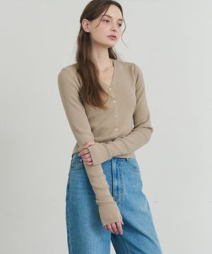 슬림 골지 니트 가디건 [SOLE BEIGE]