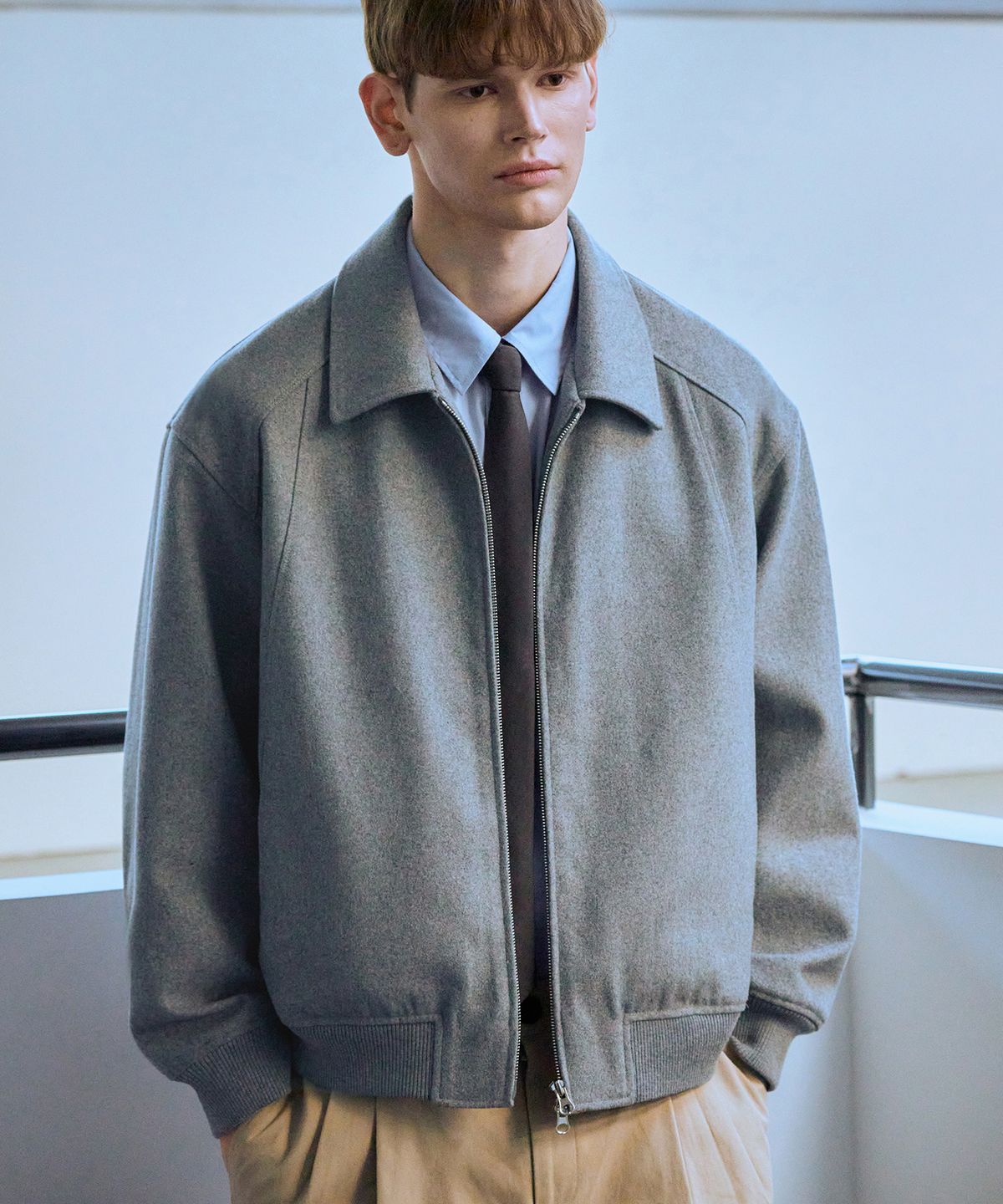 드로우핏(DRAW FIT) 울 스타디움 라인 집업 자켓 [GREY]