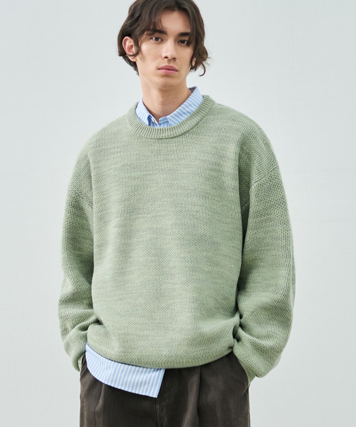 드로우핏(DRAW FIT) 오버사이즈 믹시드 풀오버 니트 [SAGE GREEN]