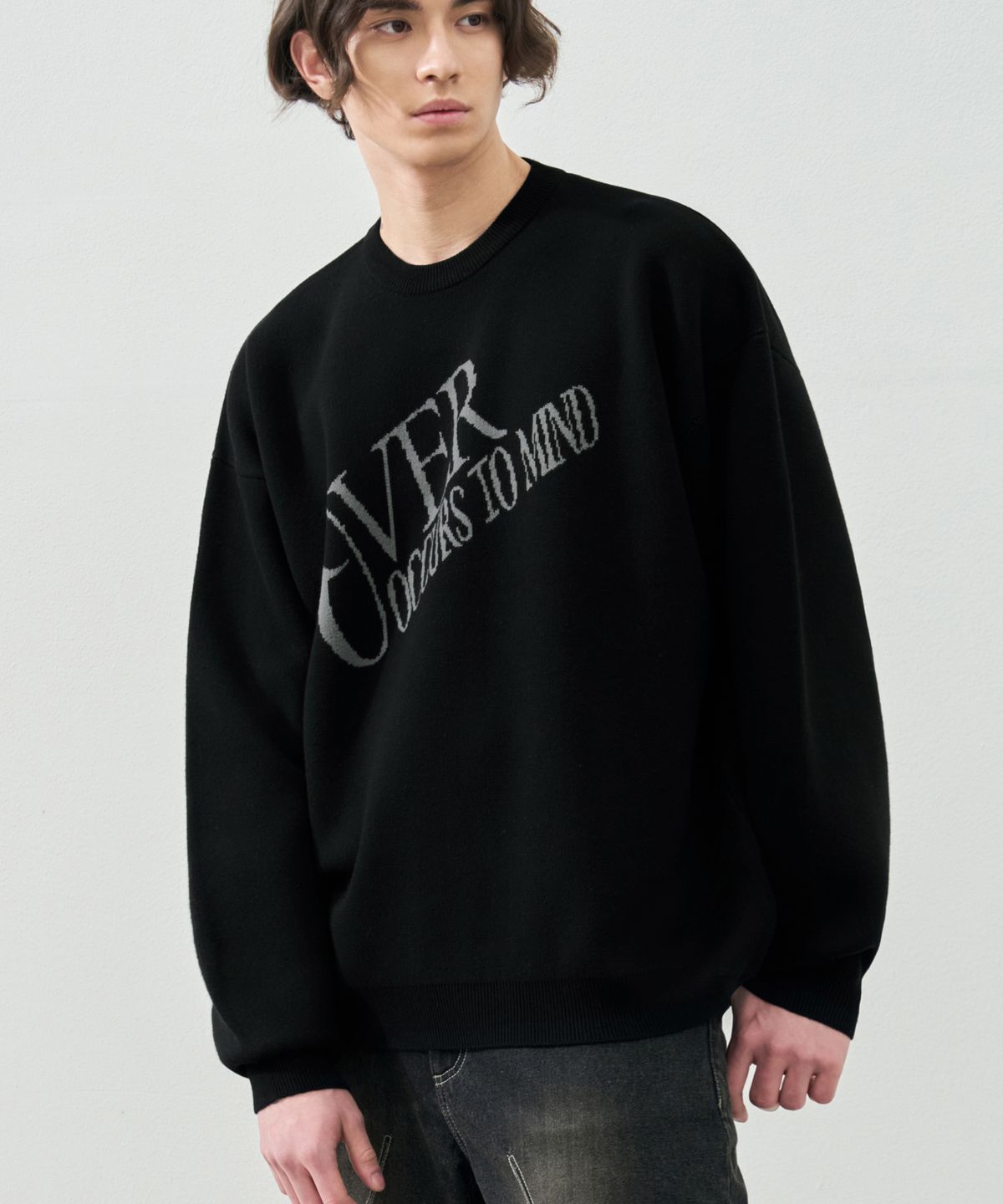 드로우핏(DRAW FIT) 오커스 레터링 풀오버 니트 [BLACK]