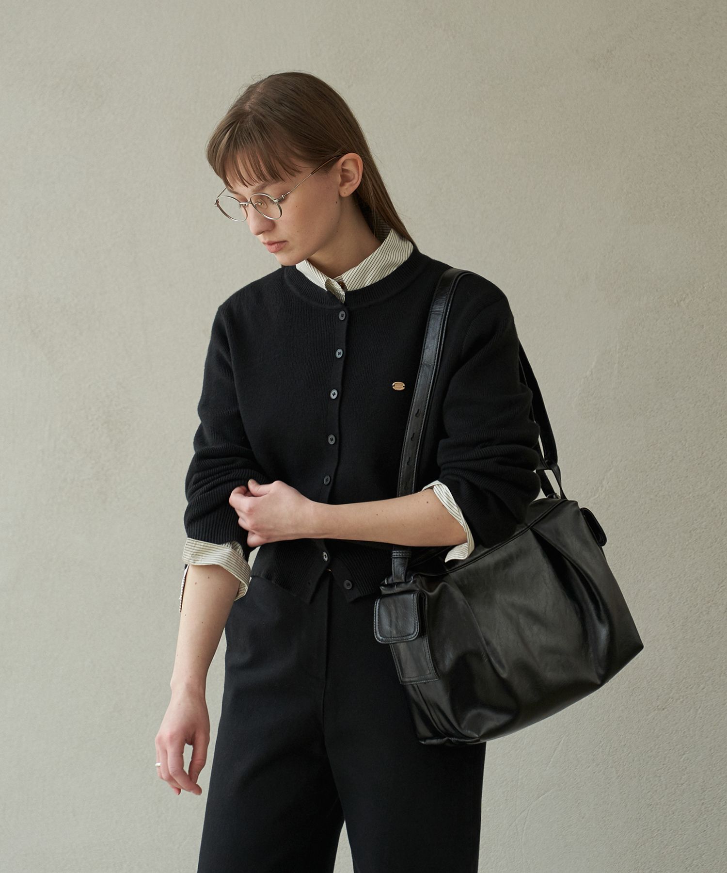 MUSINSA公式 | ORO エッセンシャルラウンドニットカーディガン_ブラック