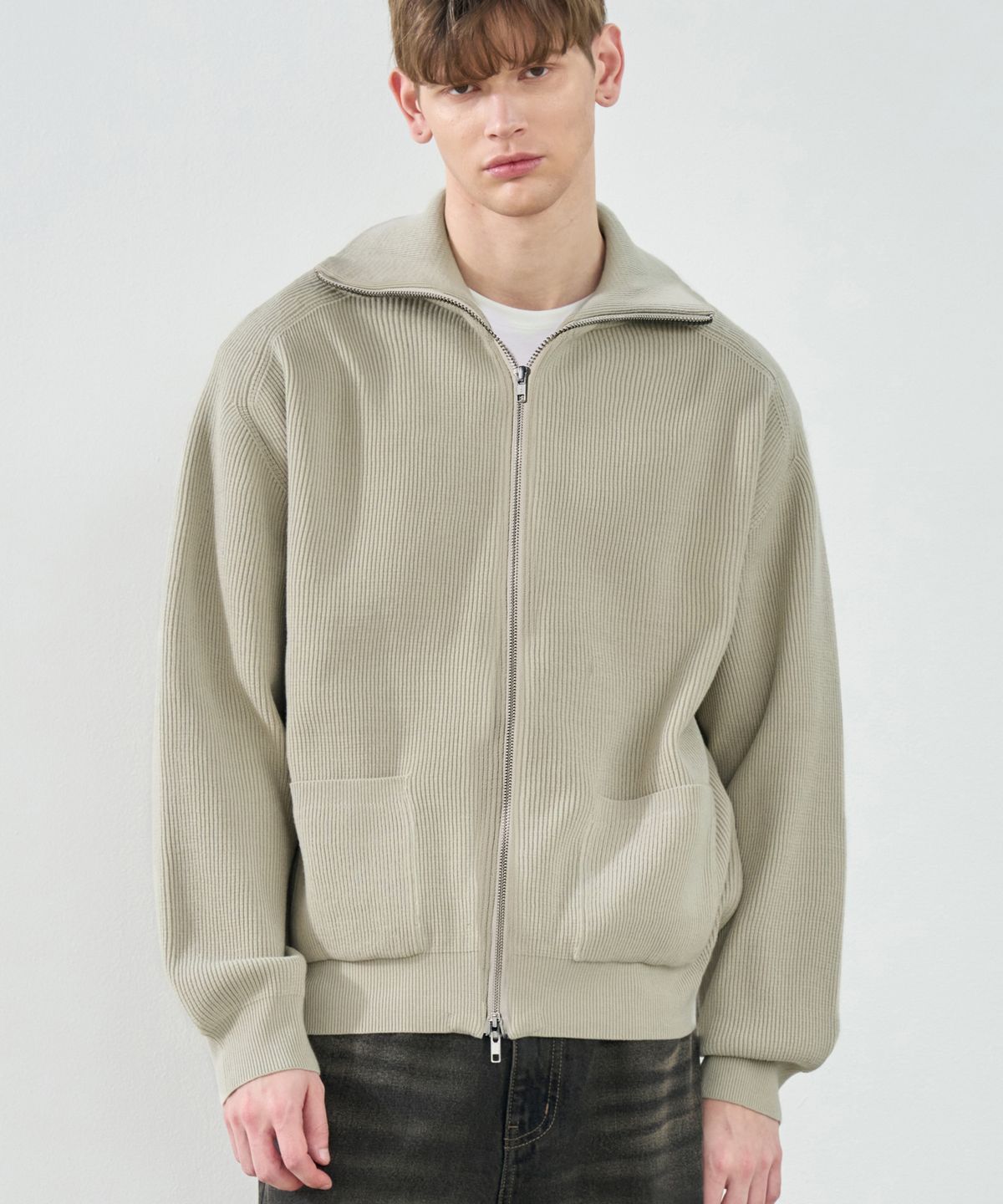 드로우핏(DRAW FIT) 소프트 PBT 투웨이 풀집업 니트 [SAND BEIGE]