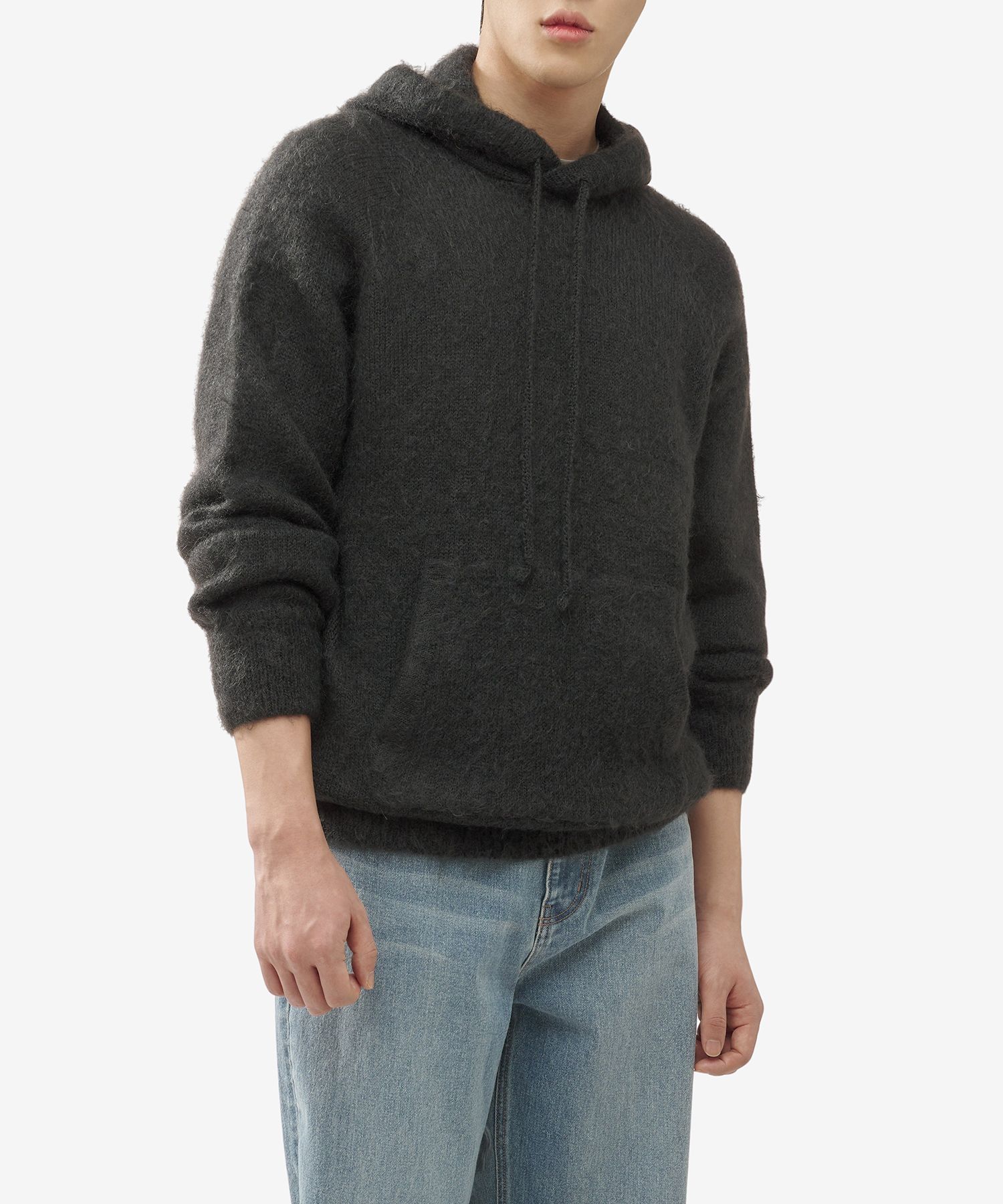 MUSINSA | AURALEE Brushed Mohair Wool Knit Hoodie - Ink Black 