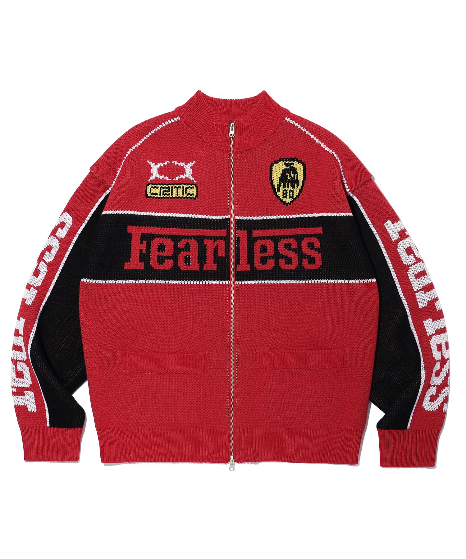 MUSINSA | CRITIC FEARLESS RACING ZIP-UP KNIT RED