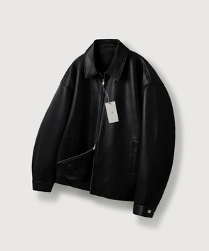 오버핏 투웨이 비건레더 자켓_Black