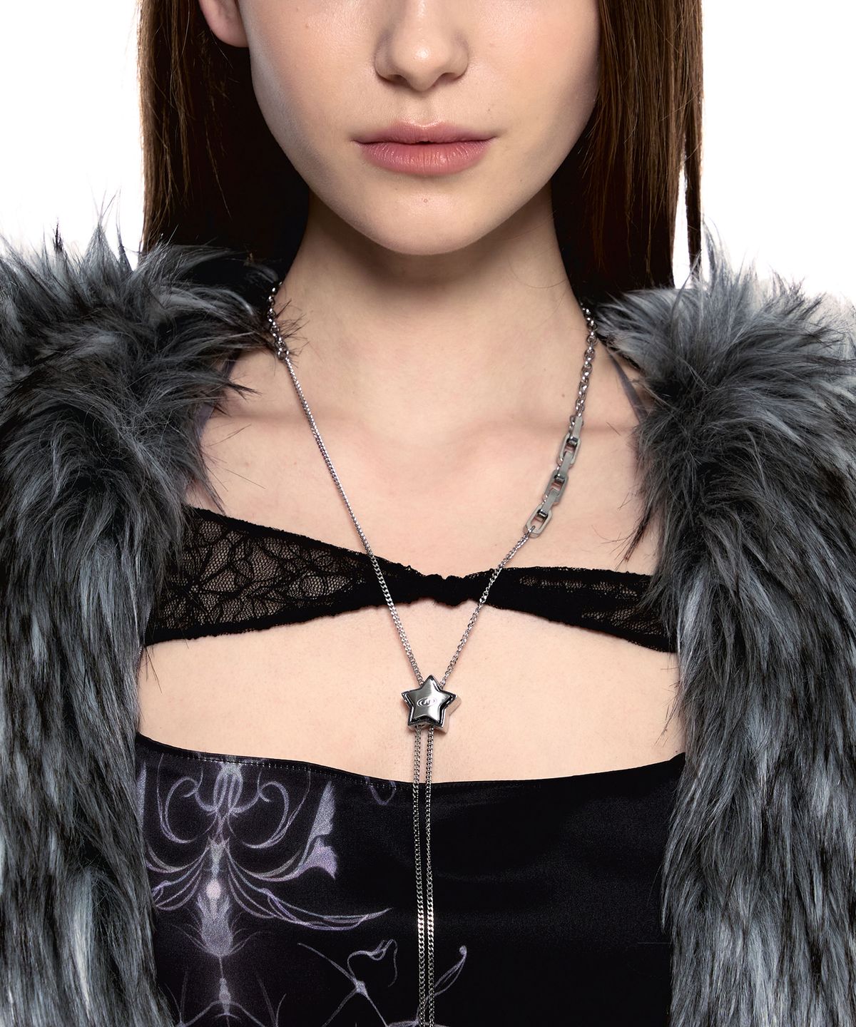 센티멍(SENTIMENTS) NO.479 [SILVER] STAR CODE LOCK MIX CHAIN NECKLACE