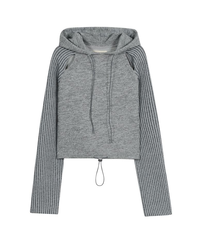 Knitted Side Slit Hoodie [Gray]