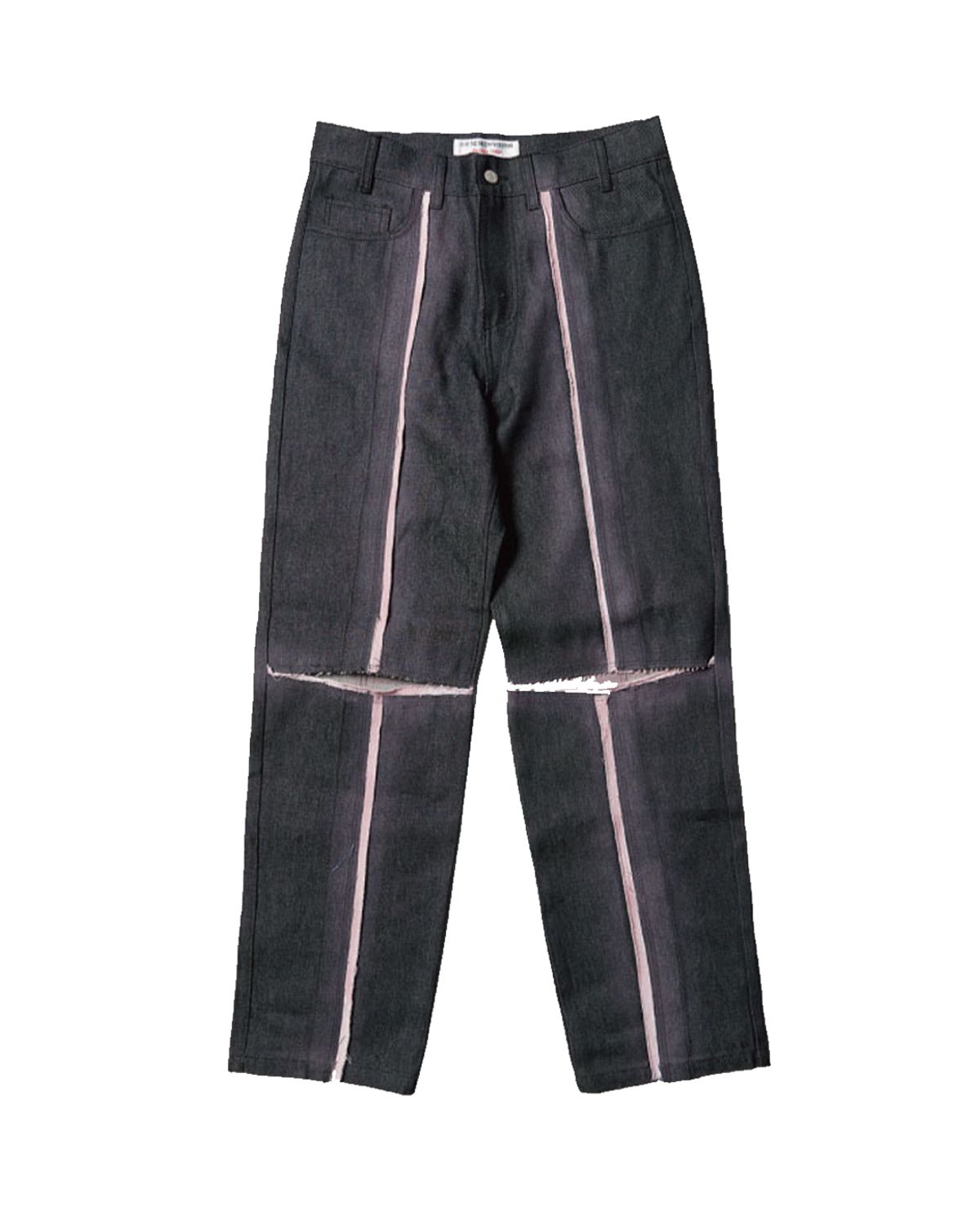 더뮤지엄비지터(THEMUSEUMVISITOR) SPRAYED CUT-OUT DENIM PANTS (BLACK)