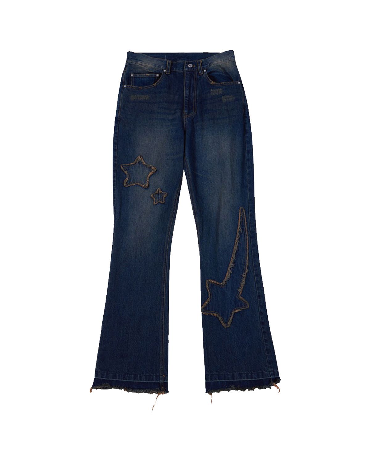 더뮤지엄비지터(THEMUSEUMVISITOR) STAR DAMAGED BOOTSCUT DENIM PANTS (YELLOW BLUE)
