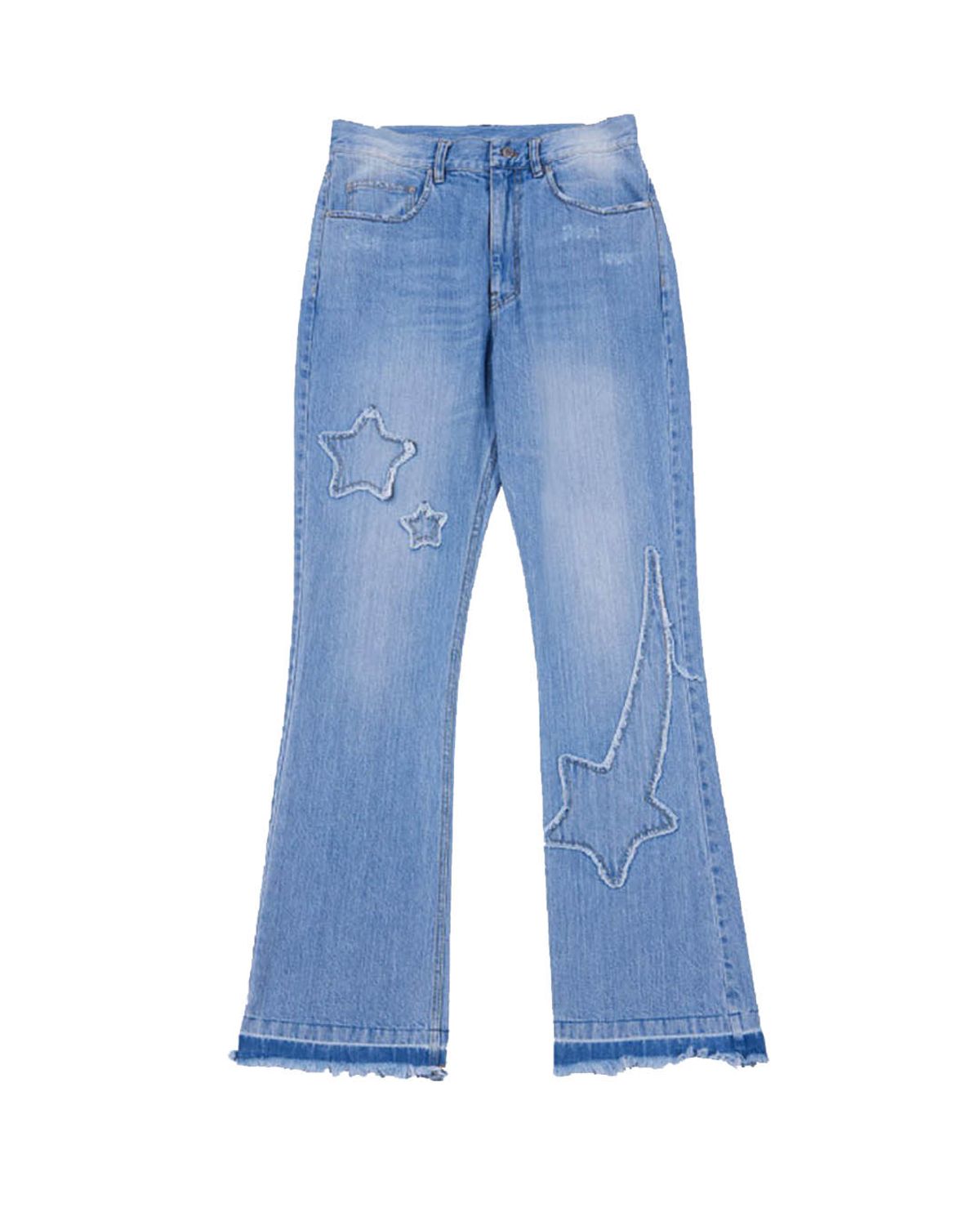 더뮤지엄비지터(THEMUSEUMVISITOR) STAR DAMAGED BOOTSCUT DENIM PANTS (LIGHT BLUE)