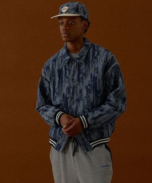 바시티 5702 자카드데님 오버핏 미디움인디고 야구재킷