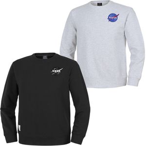 남녀공용 루즈핏 와펜 맨투맨 티셔츠 2종 세트 [블랙+멜란지화이트]