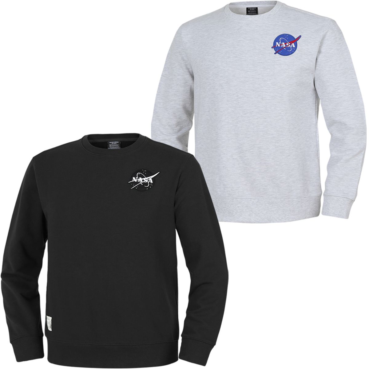 나사(NASA) 남녀공용 루즈핏 와펜 맨투맨 티셔츠 2종 세트 [블랙+멜란지화이트]