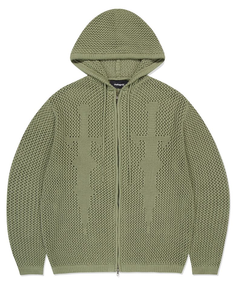 DAGGER MESH HOOD ZIP UP KNIT OLIVE(MG2ESMK685A)
