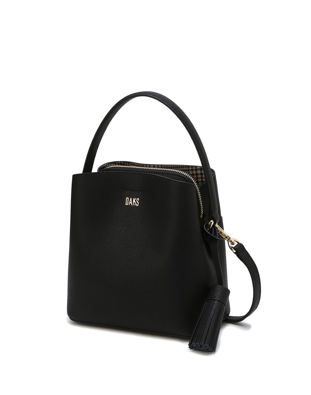 닥스 여성 액세서리(DAKS WOMENS ACCESSORIES) [RILEY CLASSIC] 블랙 잔체크 배색 가죽 스몰 토트백 DCBA4E921BK