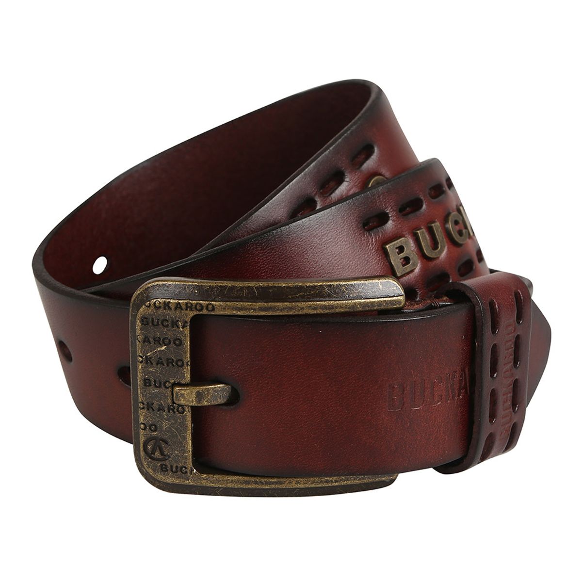 버커루(BUCKAROO) 금속로고 소가죽 벨트(B245AT303P) 브라운