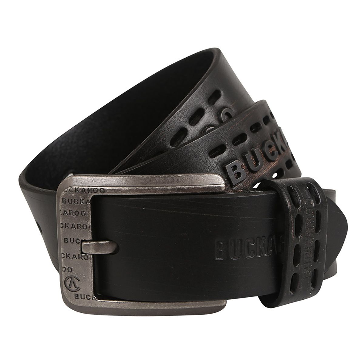 버커루(BUCKAROO) 금속로고 소가죽 벨트(B245AT303P) 블랙