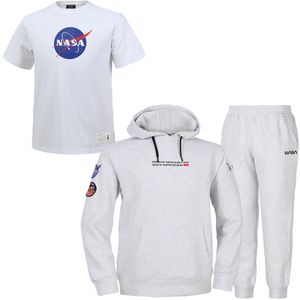 남녀공용  스웨트 와펜 후드티+조거팬츠+반팔티 3종 세트 [멜란지화이트+화이트]