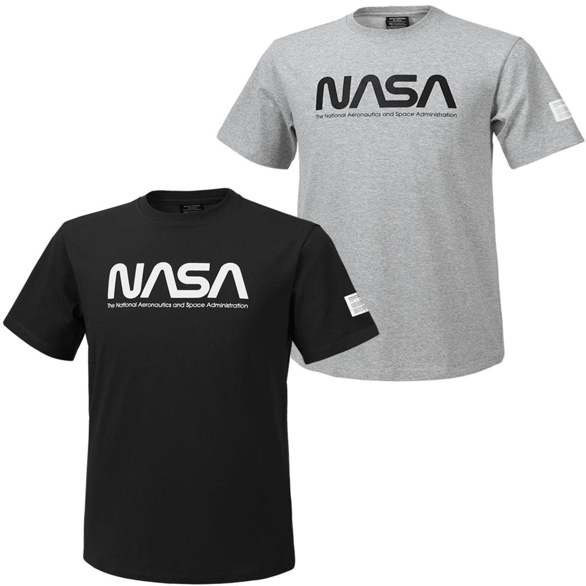 나사(NASA) 남녀공용 면혼방 라운드 반팔티 2종 세트 [블랙+라이트멜란지]