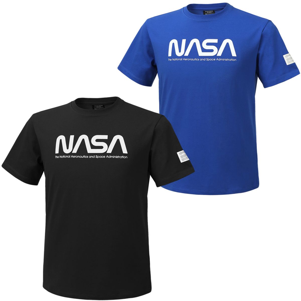 나사(NASA) 남녀공용 면혼방 라운드 반팔티 2종 세트 [블랙+블루]
