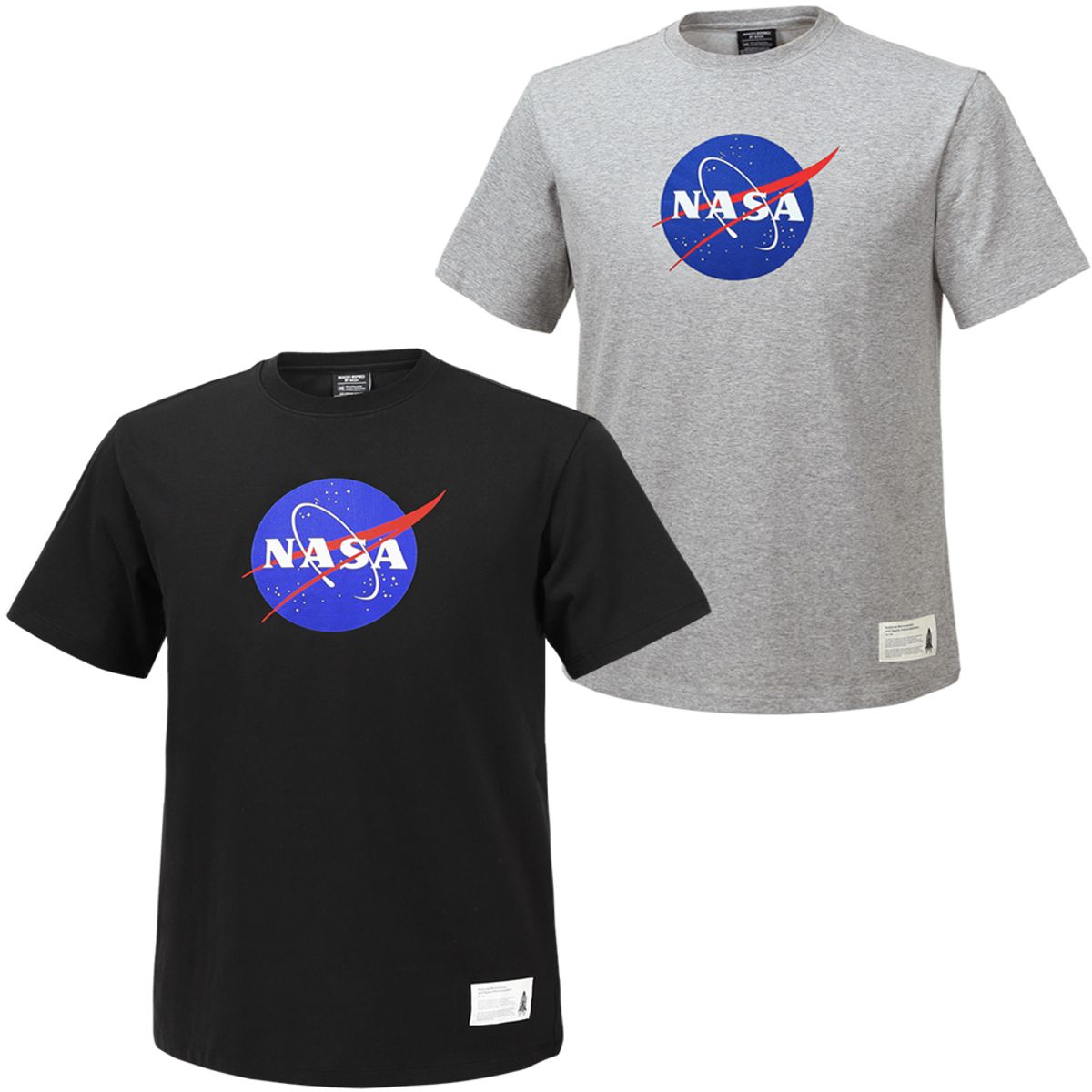 나사(NASA) 남녀공용 면혼방 라운드 반팔티 2종 세트 [블랙+라이트멜란지]