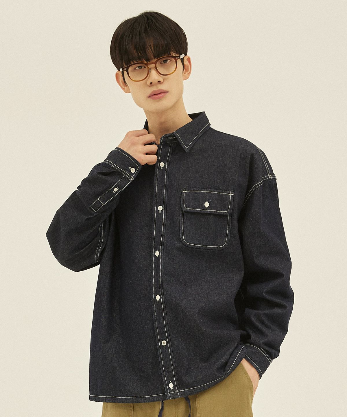 꼬모니노즈(COMONINOZ) STRING DENIM SHIRT [3 COLOR]
