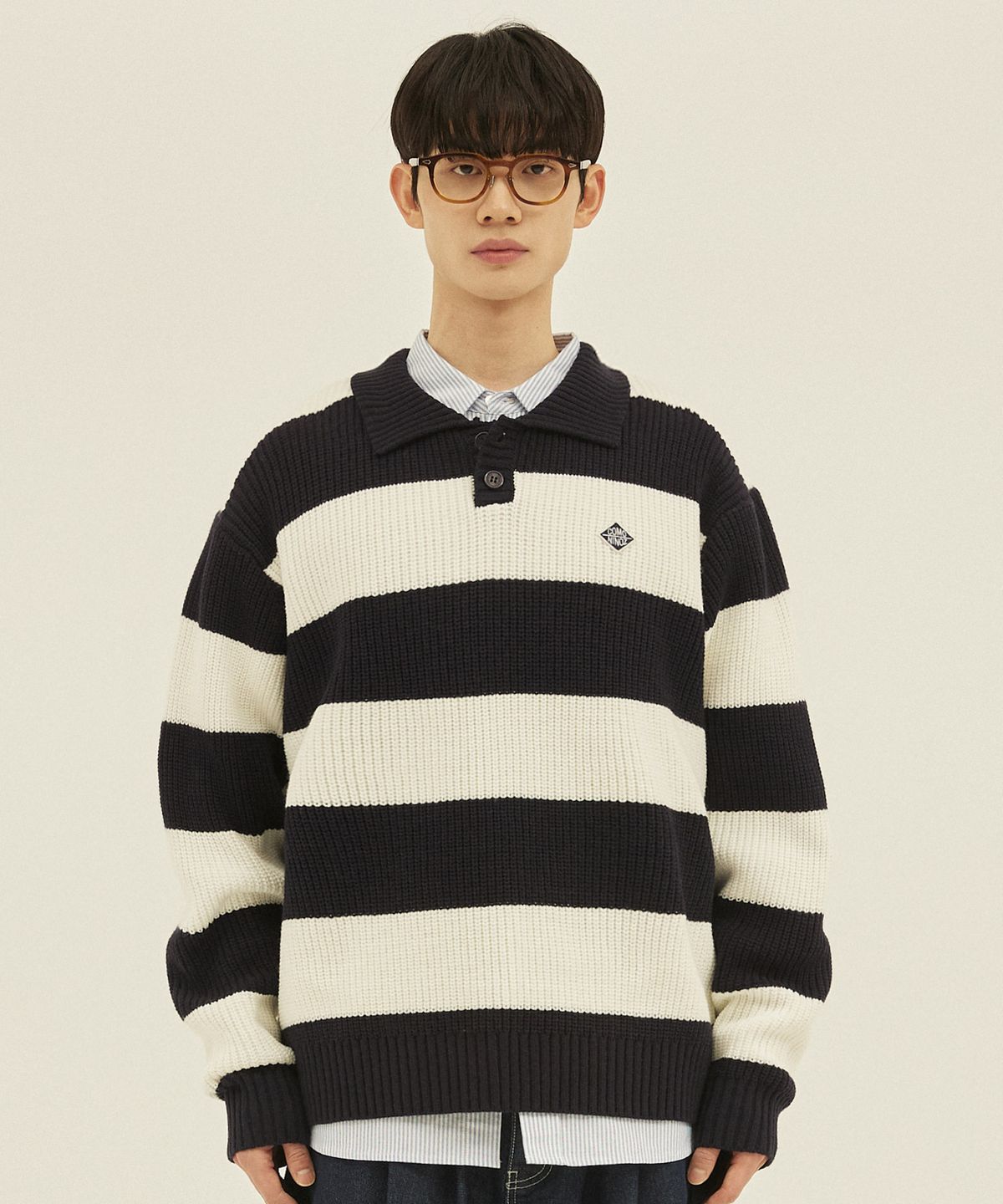 꼬모니노즈(COMONINOZ) STRIPE COLLAR KNIT [3 COLOR]