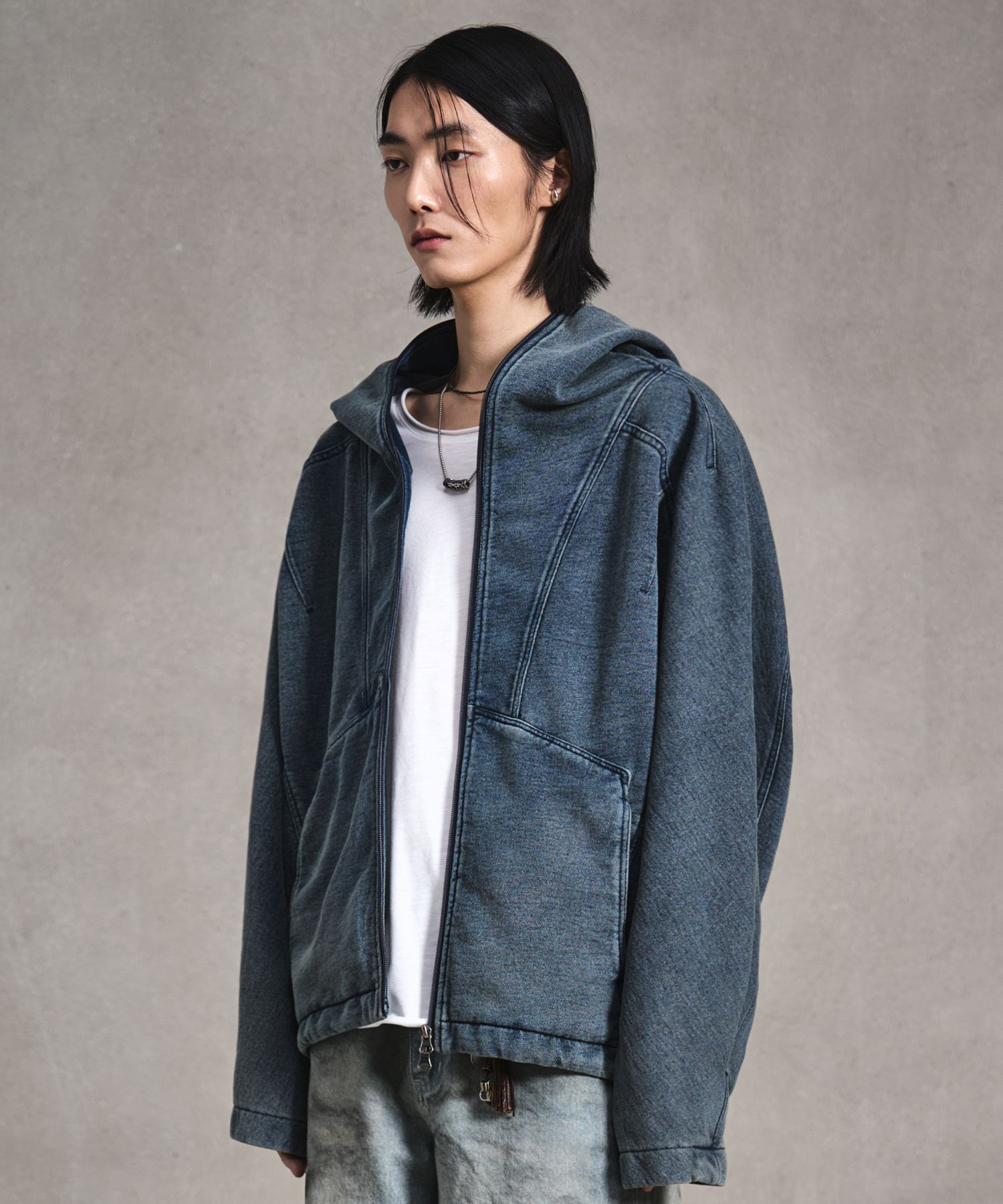 MUSINSA | LMOOD Lockup Denim Sweat Hoodie Zip-Up Jacket Washed Blue