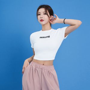 [SWT24020-02] 레터링 크롭 숏 슬리브 클린화이트