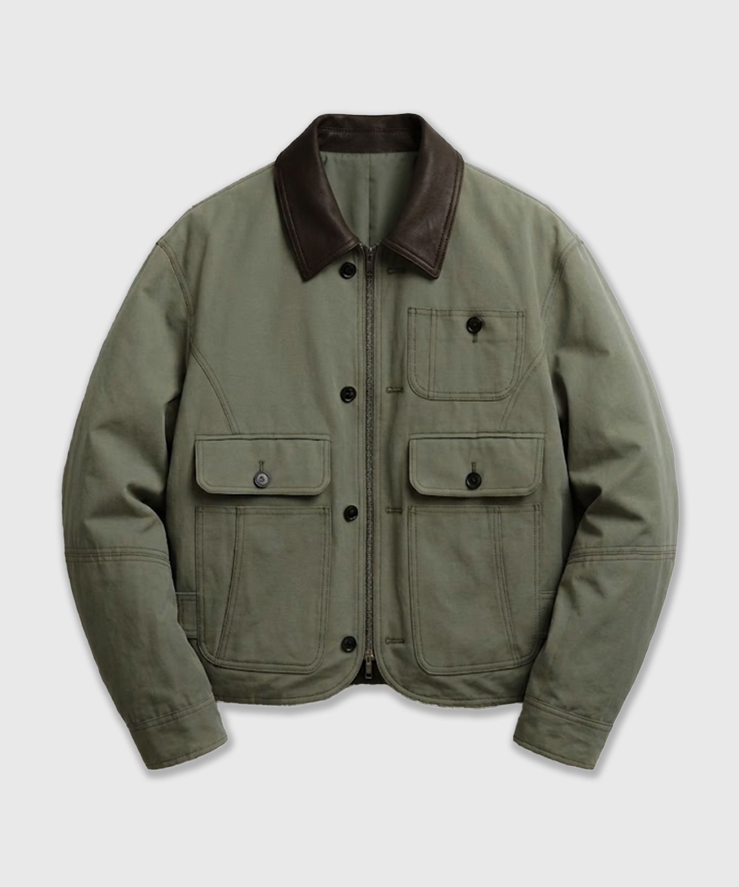LMOOD blouson jacket 韓国ブランド 44サイズ MUSINSA | LMOOD Clever Leather Combine Blouson Jacket Khaki