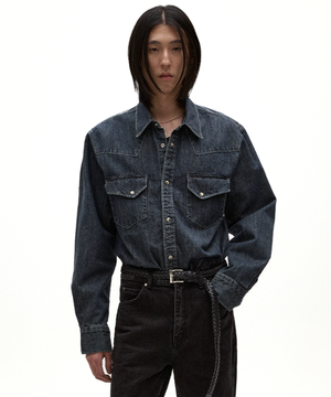 배드가이 데님 웨스턴 셔츠 다크블루