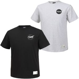 남녀공용 면 라운드 반팔 티셔츠 2종 세트 [블랙+화이트]