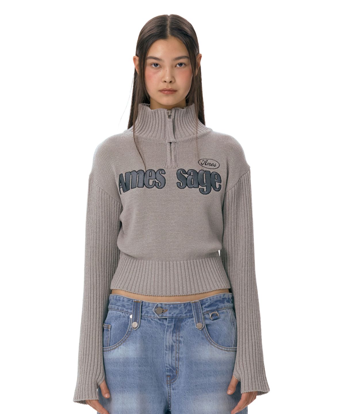 아메스 월드와이드(AMES-WORLDWIDE) AMESSAGE HALF ZIP SWEATER GREY (AM2ESFK680A)