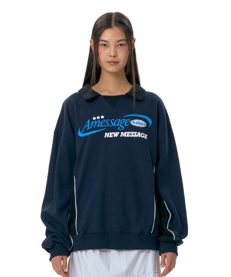 NEW MESSAGE COLLAR SWEATSHIRT NAVY (AM2ESUM442A)