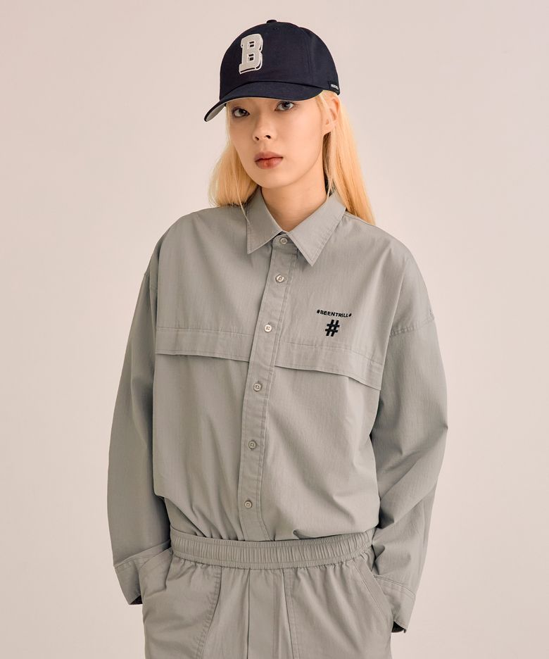 오버핏 립스탑 캠프 셔츠(웜 그레이)