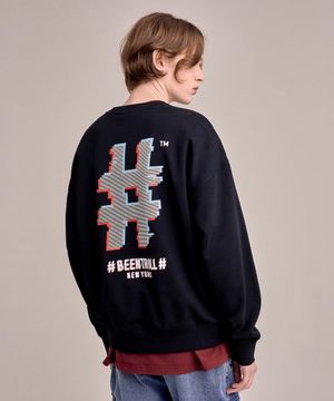 글리치 해시태그 오버핏 맨투맨(블랙)