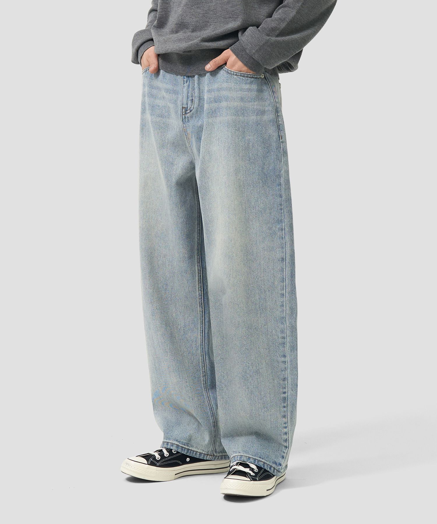 MUSINSA | TOFFEE Vertical Washed Wide Denim Pants (BLEACH)