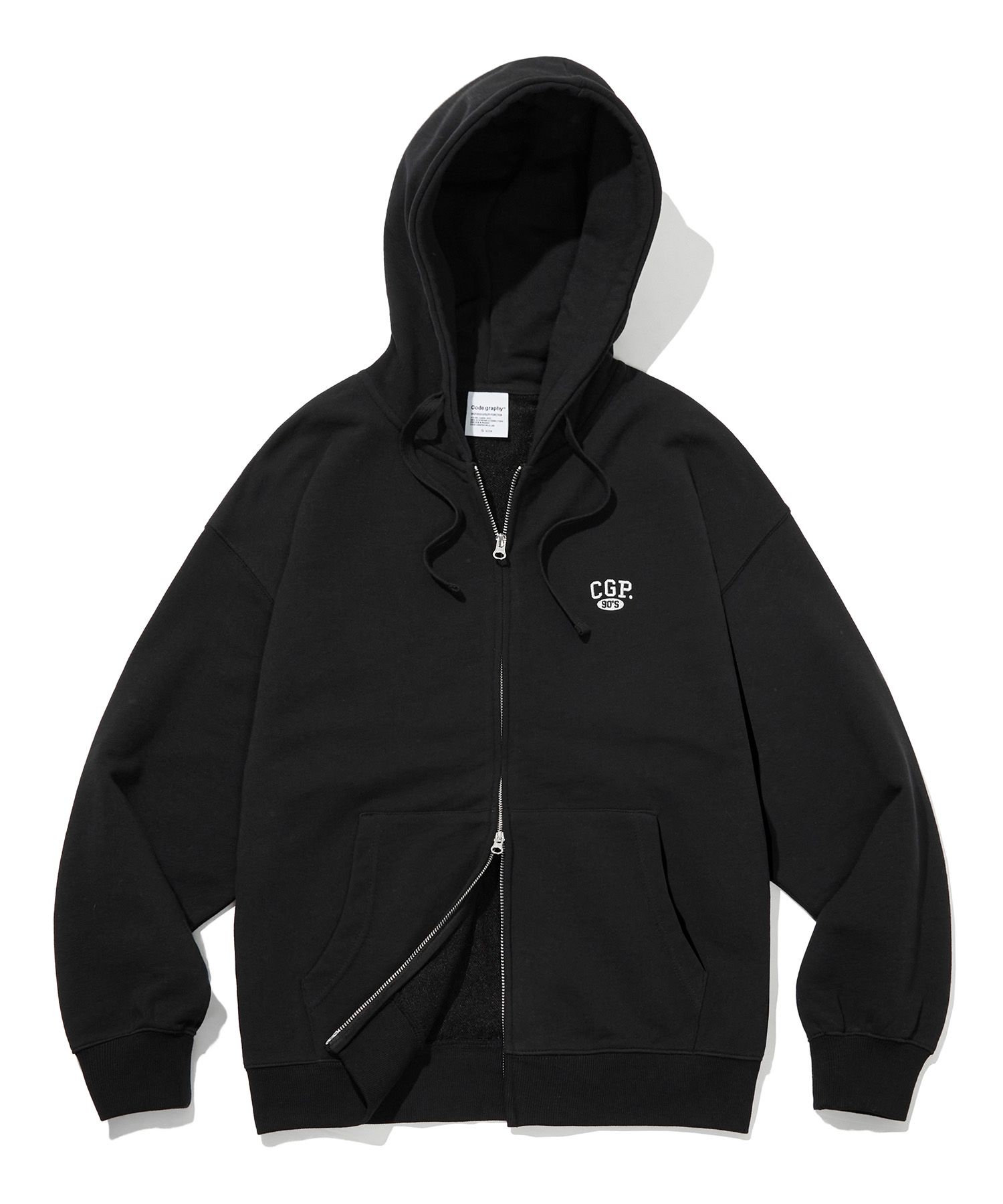 MUSINSA公式 | Codegraphy CGP mini logo overfit hood zip-up_black