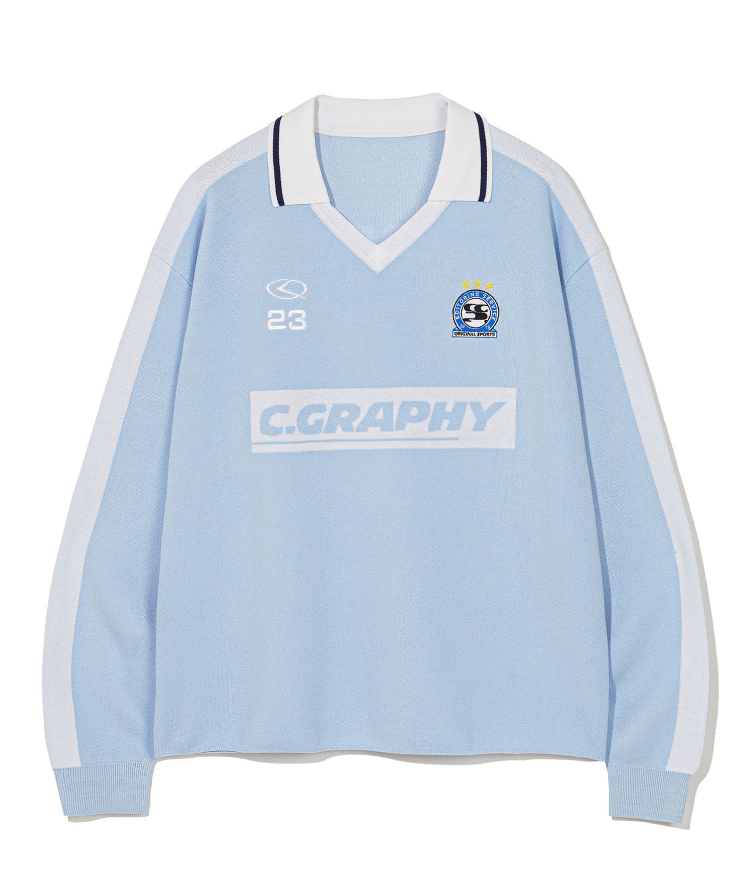 スウェット・トレーナー CODEGRAPHY C.GRAPHY Soccer V-neck collar knit MUSINSA | Codegraphy C.GRAPHY Soccer V-neck collar knit_sky blue