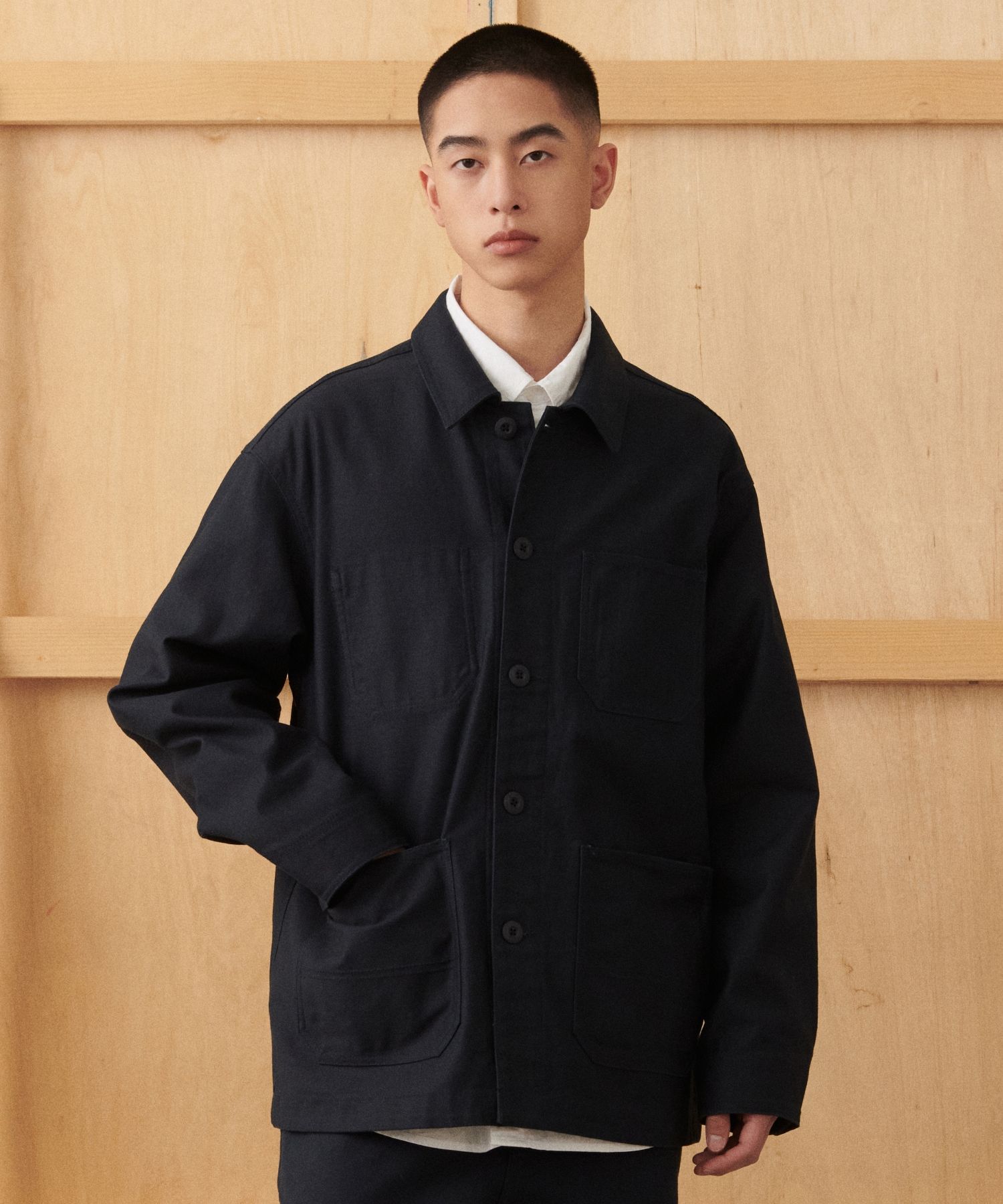 MUSINSA | MUSINSA STANDARD Back satin chore jacket [navy]