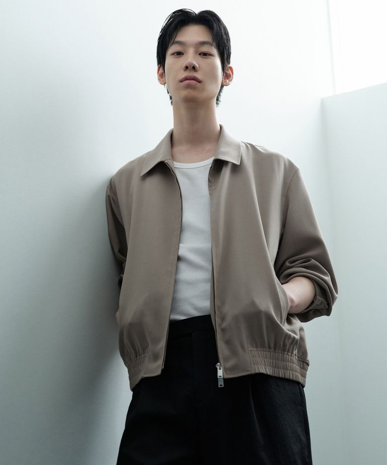 린넨 라이크 미니멀 블루종 재킷 [그레이쉬 베이지]