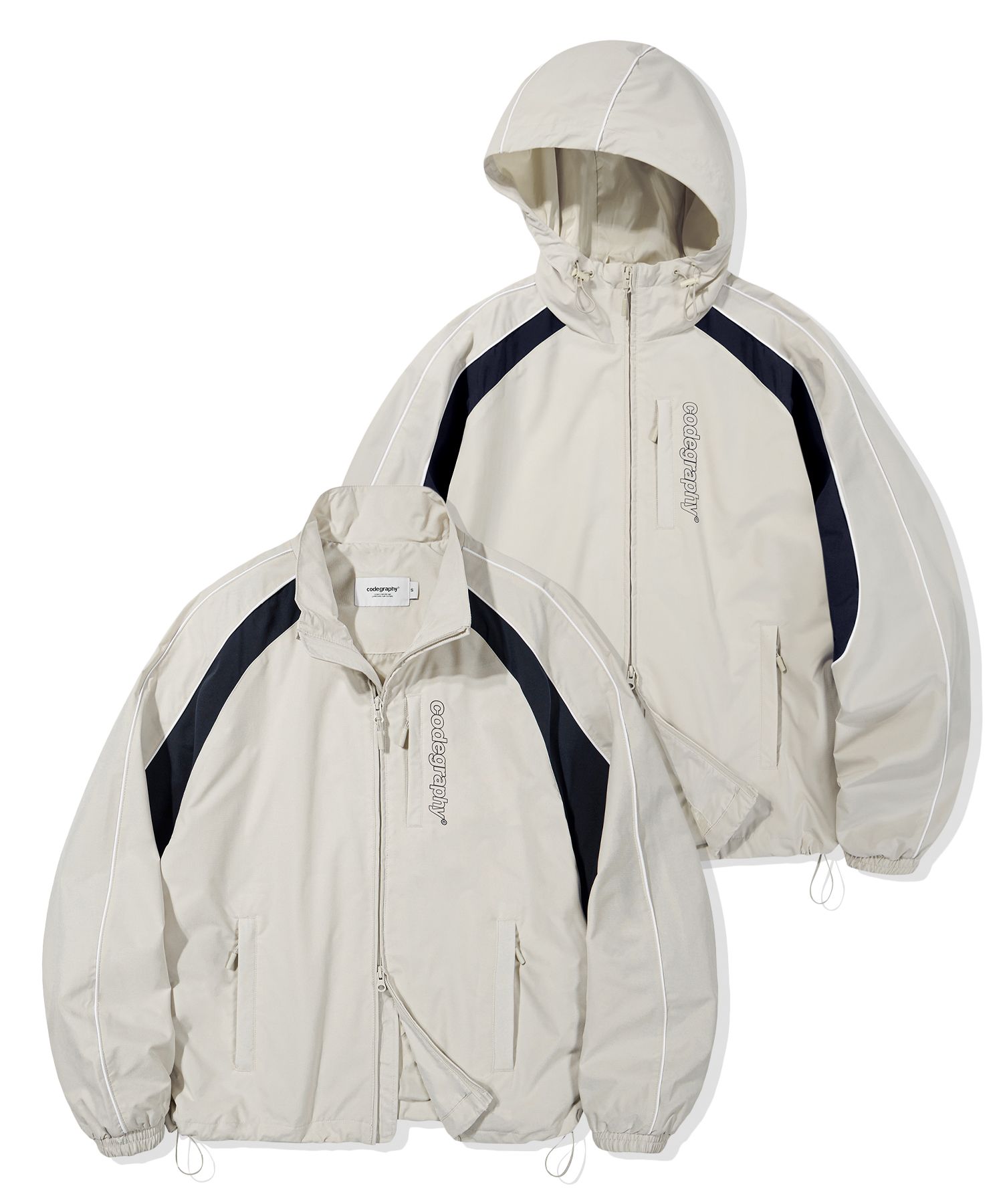 CODEGRAPHY 2WAYテック ショート ジャケット_オフホワイト セール】[SET UP対応] Piping Tech Short Jacket（ナイロン
